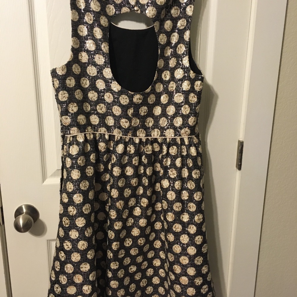 ModCloth polka dot black metallic gold dress sz L - Picture 2 of 7